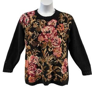 VINTAGE 90s Rachel Max Autumn Roses Tunic Sweater Size Medium